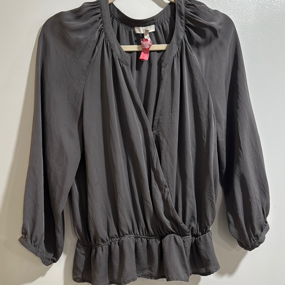 Joie Silk Gray Wrap Ruffled Blouse